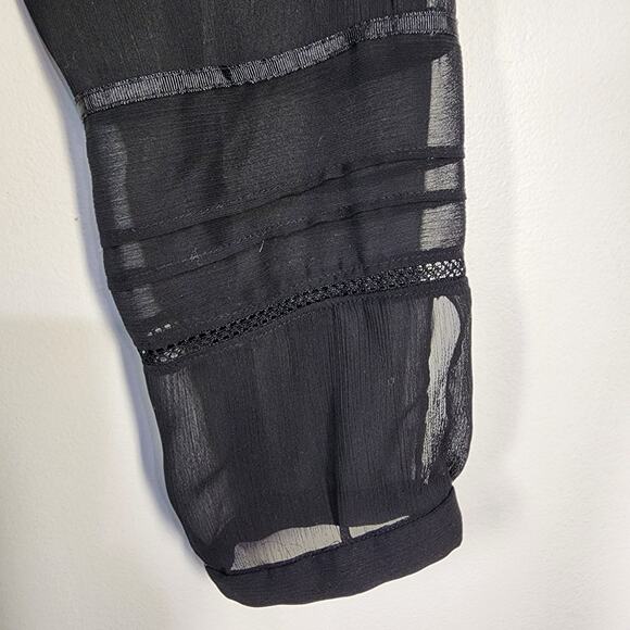 Coldwater Creek Shirt Large Black Chiffon Pleated Romantic Button Cottagecore - Picture 6 of 11